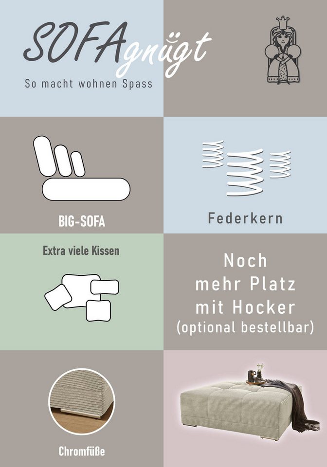 Jockenhöfer Gruppe Big-Sofa Moldau, B. 306 cm, mit Federkernpolsterung, Liegefläche 120x240 cm, Mega-Sofa im XXL-Format, Federkern, 12 Kissen – Bild 4 von 5