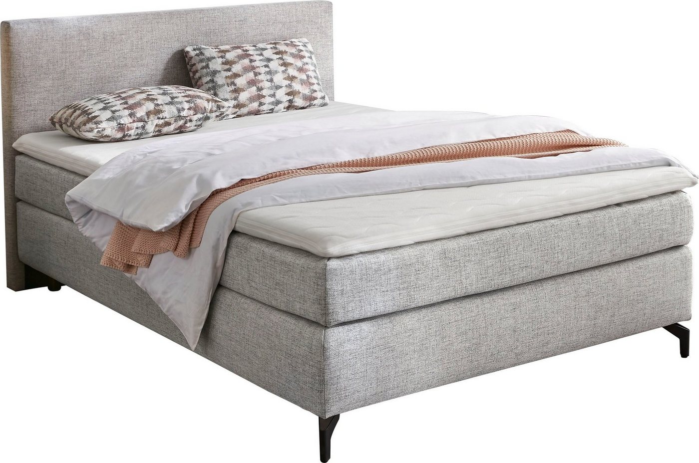 Jockenhöfer Gruppe Boxspringbett ALINA inkl. Bonnell- oder Tonnentaschenfederkernmatratze H2-H3, mit Kaltschaumtopper, Strukturstoff-Bezug, 90/140/180 cm x 200  – Bild 2 von 5