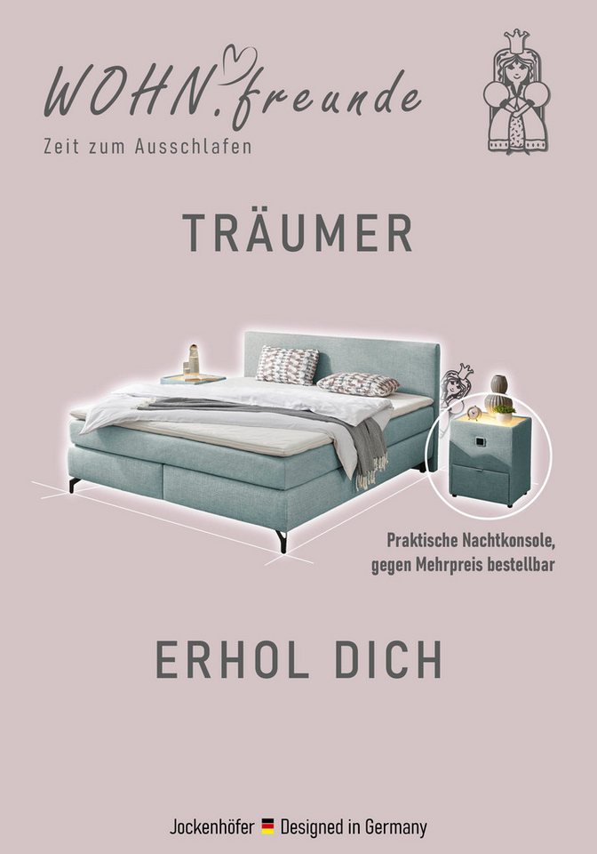Jockenhöfer Gruppe Boxspringbett ALINA inkl. Bonnell- oder Tonnentaschenfederkernmatratze H2-H3, mit Kaltschaumtopper, Strukturstoff-Bezug, 90/140/180 cm x 200  – Bild 3 von 5