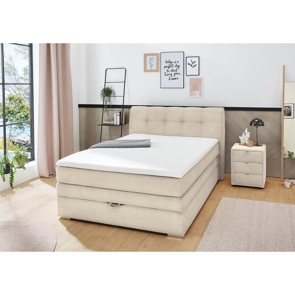 Jockenhöfer Gruppe Boxspringbett AMELIE, mit Bettkasten & Bonnell-Federkernmatratze, mit PUR-Schaum-Topper, Cord-oder Struktur-Bezug, 120/140 cm x 200 cm