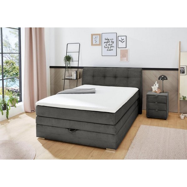 Jockenhöfer Gruppe Boxspringbett AMELIE, mit Bettkasten & Bonnell-Federkernmatratze, mit PUR-Schaum-Topper, Cord-oder Struktur-Bezug, 120/140 cm x 200 cm