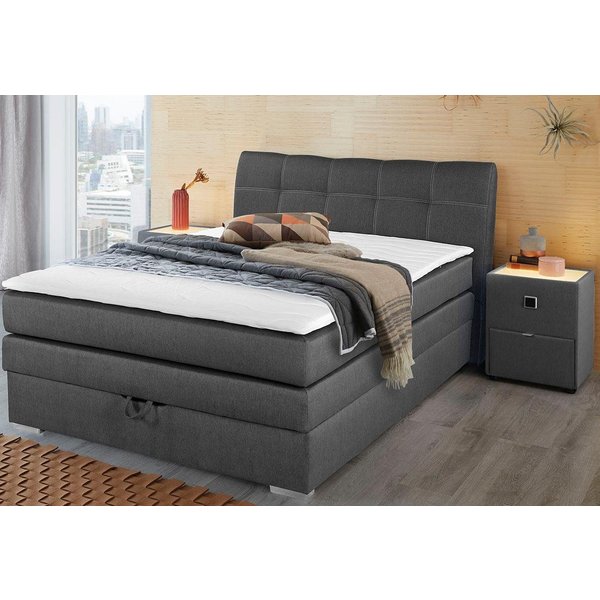 Jockenhöfer Gruppe Boxspringbett AMELIE, mit Bettkasten & Bonnell-Federkernmatratze, mit PUR-Schaum-Topper, Cord-oder Struktur-Bezug, 120/140 cm x 200 cm