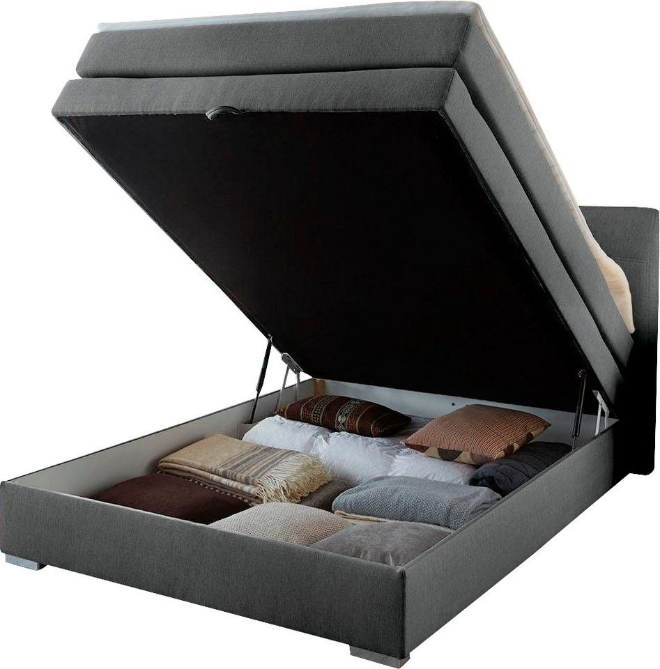 Jockenhöfer Gruppe Boxspringbett AMELIE, mit Bettkasten & Bonnell-Federkernmatratze, mit PUR-Schaum-Topper, Cord-oder Struktur-Bezug, 120/140 cm x 200 cm – Bild 3 von 5