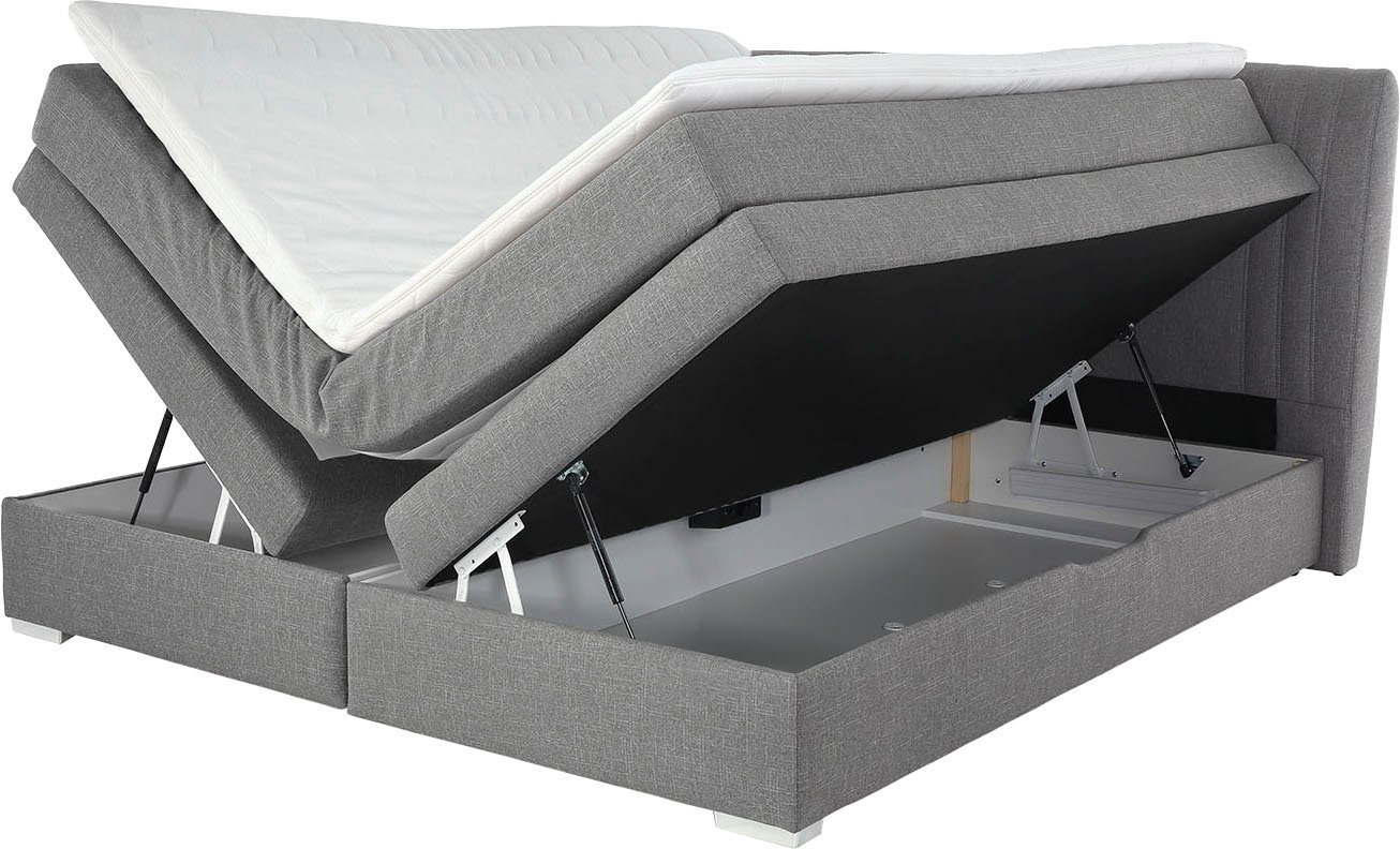 Jockenhöfer Gruppe Boxspringbett AMIRA, mit Bettkasten & Bonell- oder Tonnentaschen-Federkernmatratze (inkl. 6cm PUR-Schaum-Topper), gepolstertes Kopfteil, Stru – Bild 4 von 5