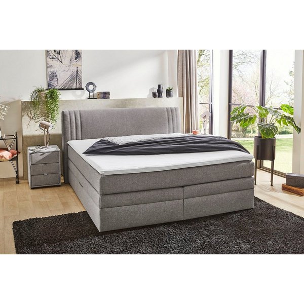 Jockenhöfer Gruppe Boxspringbett AMIRA, mit Bettkasten & Bonell- oder Tonnentaschen-Federkernmatratze (inkl. 6cm PUR-Schaum-Topper), gepolstertes Kopfteil, Stru
