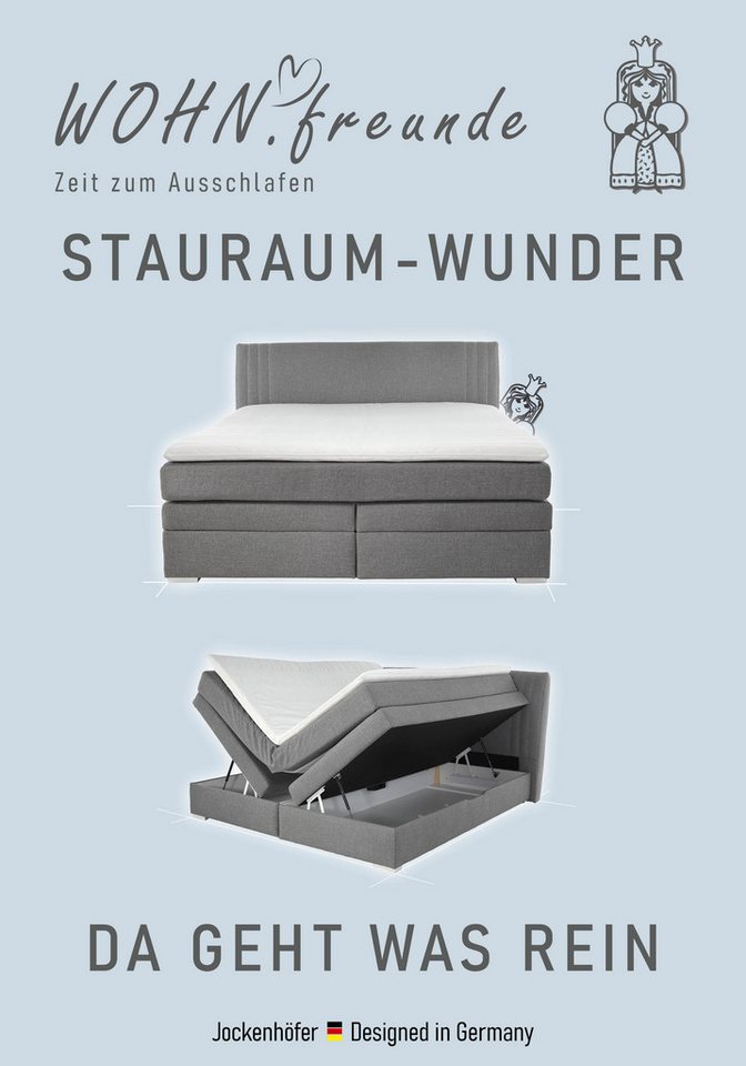 Jockenhöfer Gruppe Boxspringbett AMIRA, mit Bettkasten & Bonell- oder Tonnentaschen-Federkernmatratze (inkl. 6cm PUR-Schaum-Topper), gepolstertes Kopfteil, Stru – Bild 3 von 5