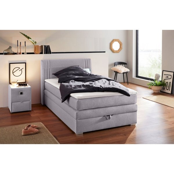 Jockenhöfer Gruppe Boxspringbett AMIRA, mit Bettkasten & Bonell- oder Tonnentaschen-Federkernmatratze (inkl. 6cm PUR-Schaum-Topper), gepolstertes Kopfteil, Stru