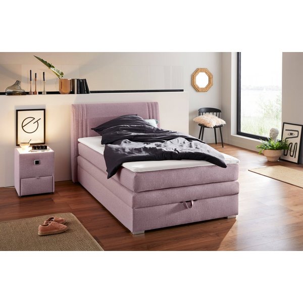 Jockenhöfer Gruppe Boxspringbett AMIRA, mit Bettkasten & Bonell- oder Tonnentaschen-Federkernmatratze (inkl. 6cm PUR-Schaum-Topper), gepolstertes Kopfteil, Stru