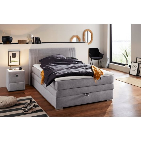 Jockenhöfer Gruppe Boxspringbett AMIRA, mit Bettkasten & Bonell- oder Tonnentaschen-Federkernmatratze (inkl. 6cm PUR-Schaum-Topper), gepolstertes Kopfteil, Stru