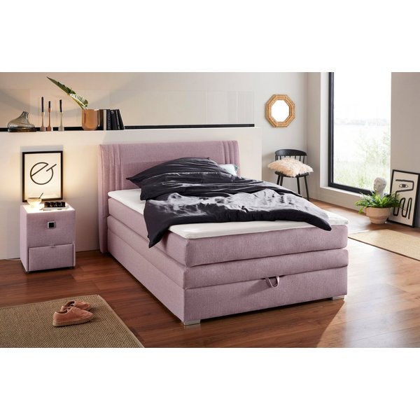Jockenhöfer Gruppe Boxspringbett AMIRA, mit Bettkasten & Bonell- oder Tonnentaschen-Federkernmatratze (inkl. 6cm PUR-Schaum-Topper), gepolstertes Kopfteil, Stru