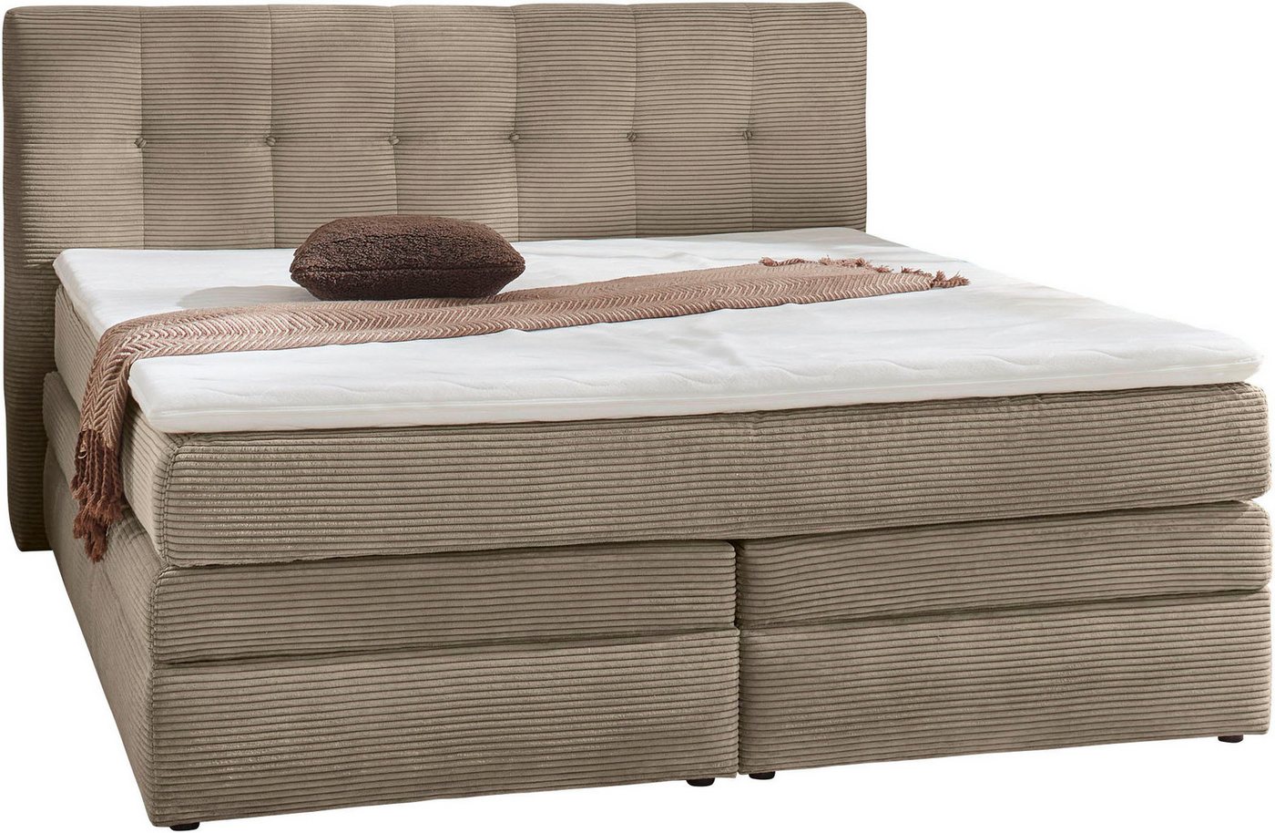 Jockenhöfer Gruppe Boxspringbett AMY mit Bettkasten, inkl. Bonnell- oder Taschenfederkernmatratze H3-H4, mit 6 cm Kaltschaum-Topper, Cord-Bezug, 180x200 und 200 – Bild 2 von 5