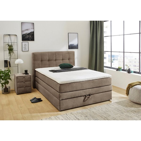 Jockenhöfer Gruppe Boxspringbett AMY mit Bettkasten, inkl. Bonnell- oder Taschenfederkernmatratze H2-H4, mit 6 cm Kaltschaum-Topper, Cord-Bezug, 120x200 und 140