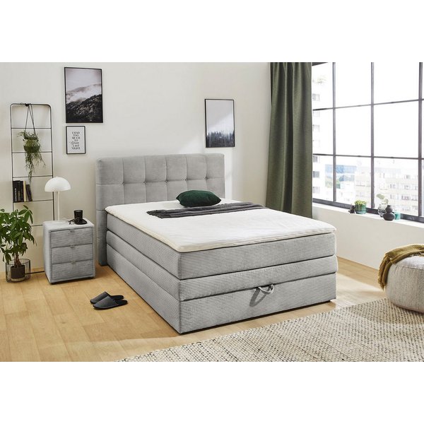 Jockenhöfer Gruppe Boxspringbett AMY mit Bettkasten, inkl. Bonnell- oder Taschenfederkernmatratze H2-H4, mit 6 cm Kaltschaum-Topper, Cord-Bezug, 120x200 und 140