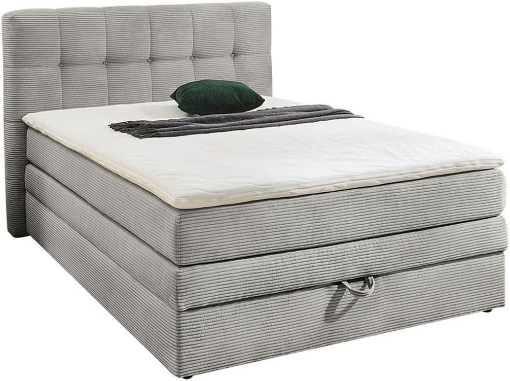 Jockenhöfer Gruppe Boxspringbett AMY mit Bettkasten, inkl. Bonnell- oder Taschenfederkernmatratze H2-H4, mit 6 cm Kaltschaum-Topper, Cord-Bezug, 120x200 und 140 – Bild 2 von 5