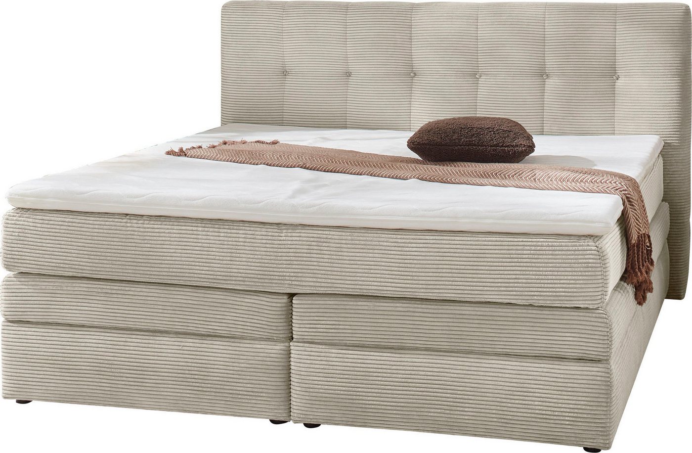Jockenhöfer Gruppe Boxspringbett AMY mit Bettkasten, inkl. Bonnell- oder Taschenfederkernmatratze H3-H4, mit 6 cm Kaltschaum-Topper, Cord-Bezug, 180x200 und 200 – Bild 2 von 5