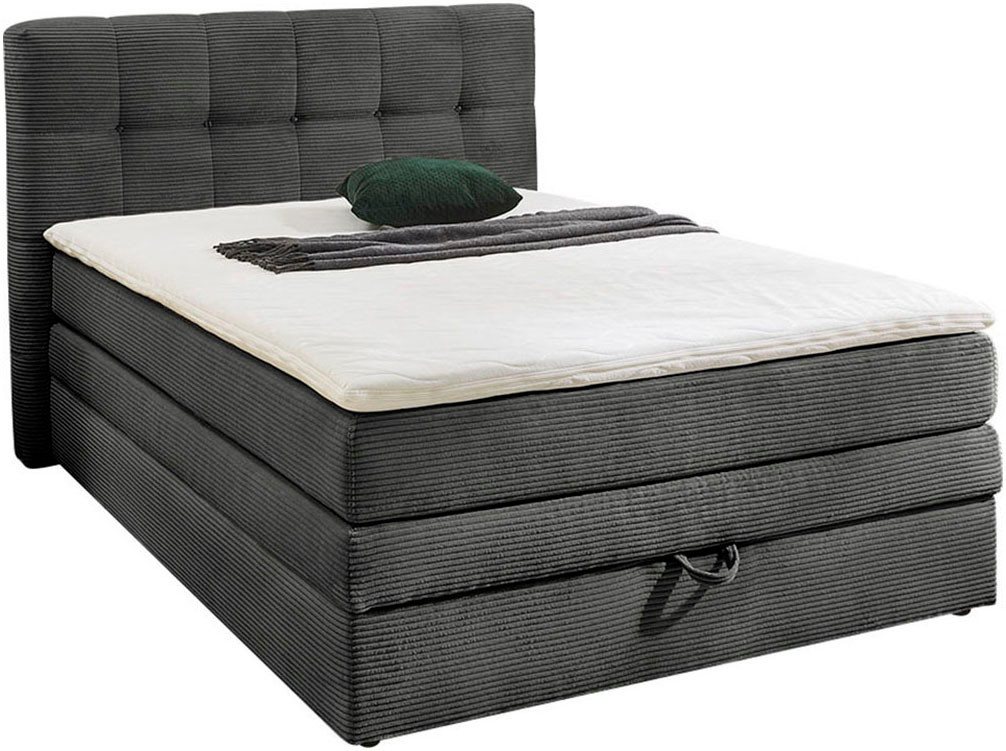Jockenhöfer Gruppe Boxspringbett AMY mit Bettkasten, inkl. Bonnell- oder Taschenfederkernmatratze H2-H4, mit 6 cm Kaltschaum-Topper, Cord-Bezug, 120x200 und 140 – Bild 2 von 5