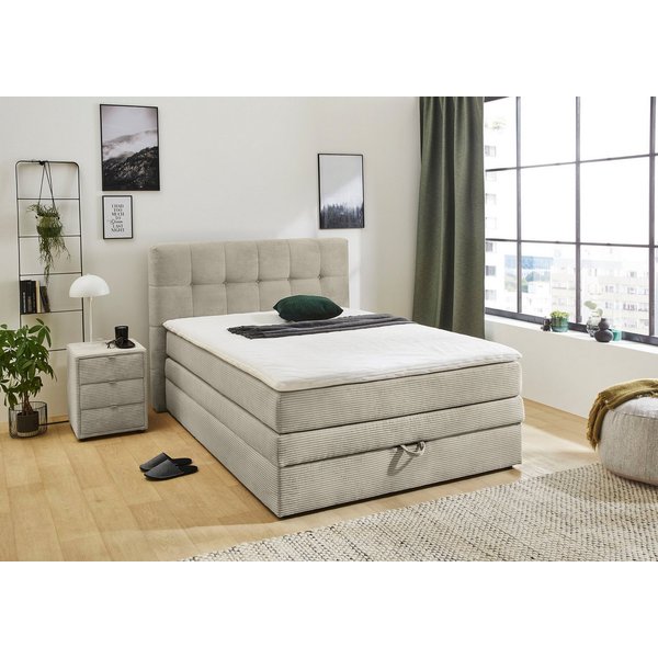 Jockenhöfer Gruppe Boxspringbett AMY mit Bettkasten, inkl. Bonnell- oder Taschenfederkernmatratze H2-H4, mit 6 cm Kaltschaum-Topper, Cord-Bezug, 120x200 und 140