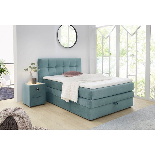 Jockenhöfer Gruppe Boxspringbett AMY mit Bettkasten, inkl. Bonnell- oder Taschenfederkernmatratze H2-H4, mit 6 cm Kaltschaum-Topper, Samt-Bezug, 120x200 und 140