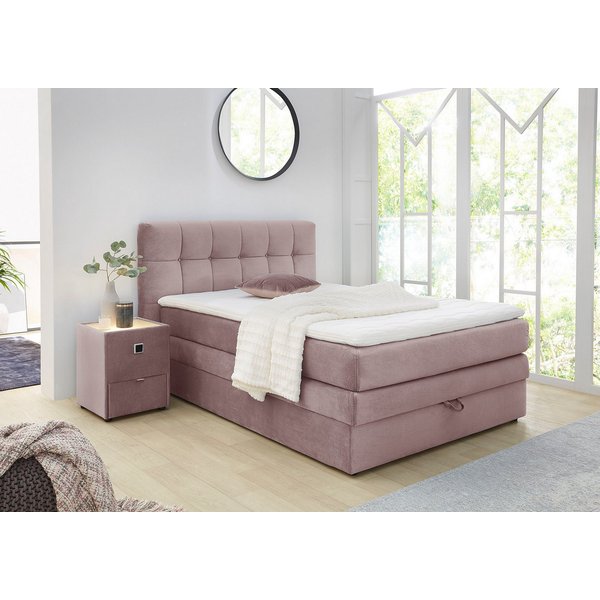 Jockenhöfer Gruppe Boxspringbett AMY mit Bettkasten, inkl. Bonnell- oder Taschenfederkernmatratze H2-H4, mit 6 cm Kaltschaum-Topper, Samt-Bezug, 120x200 und 140