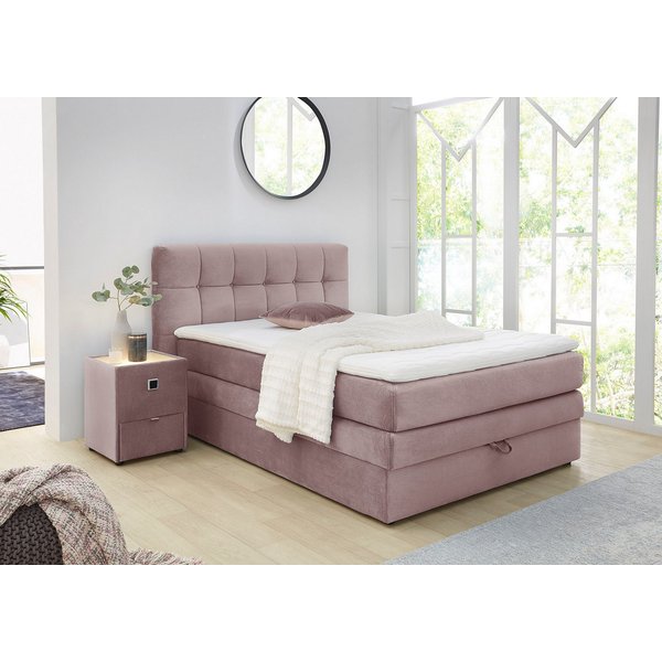 Jockenhöfer Gruppe Boxspringbett AMY mit Bettkasten, inkl. Bonnell- oder Taschenfederkernmatratze H2-H4, mit 6 cm Kaltschaum-Topper, Samt-Bezug, 120x200 und 140