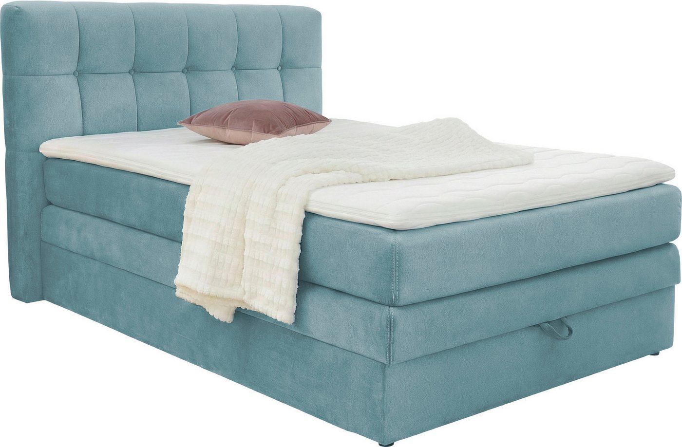 Jockenhöfer Gruppe Boxspringbett AMY mit Bettkasten, inkl. Bonnell- oder Taschenfederkernmatratze H2-H4, mit 6 cm Kaltschaum-Topper, Samt-Bezug, 120x200 und 140 – Bild 2 von 5