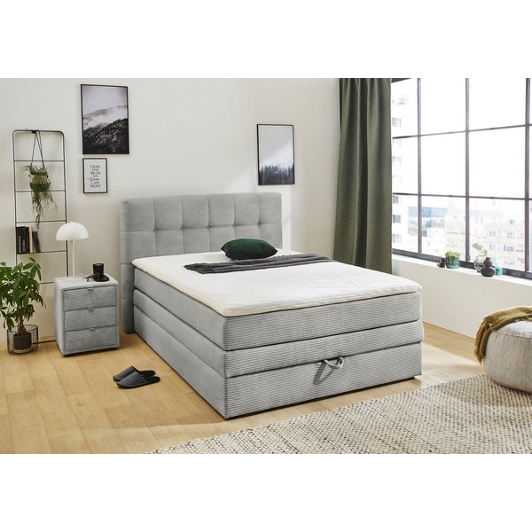 Jockenhöfer Gruppe Boxspringbett AMY mit Bettkasten, inkl. Bonnell- oder Taschenfederkernmatratze H2-H4, mit 6 cm Kaltschaum-Topper, Cord-Bezug, 120x200 und 140