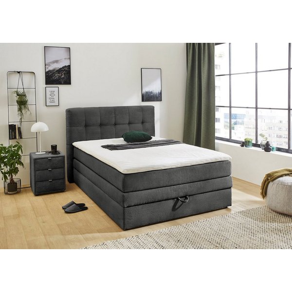Jockenhöfer Gruppe Boxspringbett AMY mit Bettkasten, inkl. Bonnell- oder Taschenfederkernmatratze H2-H4, mit 6 cm Kaltschaum-Topper, Cord-Bezug, 120x200 und 140