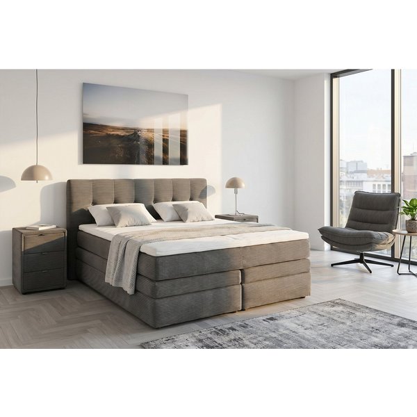 Jockenhöfer Gruppe Boxspringbett AMY mit Bettkasten, inkl. Bonnell- oder Taschenfederkernmatratze H3-H4, mit 6 cm Kaltschaum-Topper, Cord-Bezug, 180x200 und 200