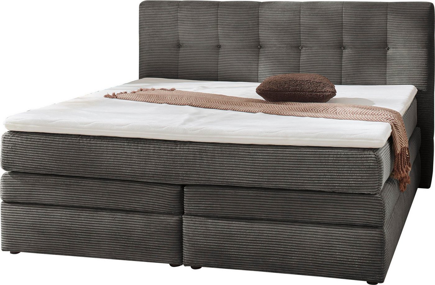 Jockenhöfer Gruppe Boxspringbett AMY mit Bettkasten, inkl. Bonnell- oder Taschenfederkernmatratze H3-H4, mit 6 cm Kaltschaum-Topper, Cord-Bezug, 180x200 und 200 – Bild 2 von 5