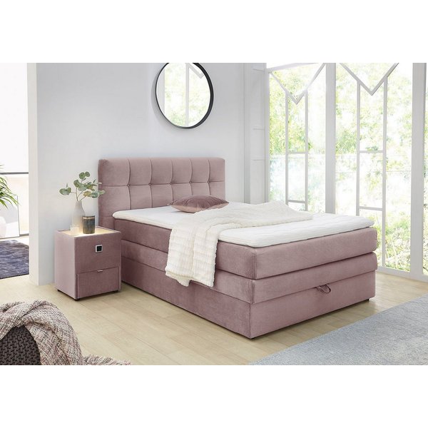 Jockenhöfer Gruppe Boxspringbett AMY mit Bettkasten, inkl. Bonnell- oder Taschenfederkernmatratze H2-H4, mit 6 cm Kaltschaum-Topper, Samt-Bezug, 120x200 und 140