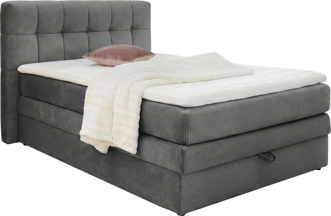 Jockenhöfer Gruppe Boxspringbett AMY mit Bettkasten, inkl. Bonnell- oder Taschenfederkernmatratze H2-H4, mit 6 cm Kaltschaum-Topper, Samt-Bezug, 120x200 und 140 – Bild 2 von 5