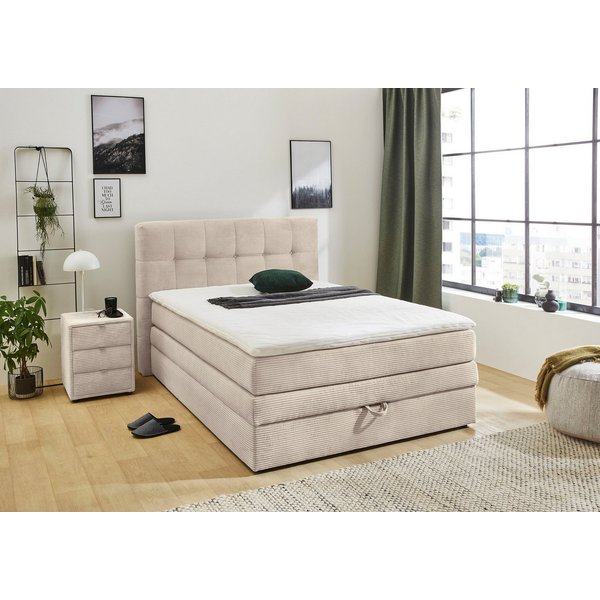 Jockenhöfer Gruppe Boxspringbett AMY mit Bettkasten, inkl. Bonnell- oder Taschenfederkernmatratze H2-H4, mit 6 cm Kaltschaum-Topper, Cord-Bezug, 120x200 und 140