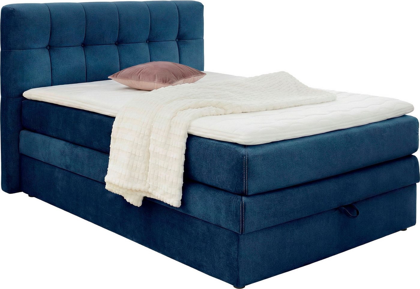Jockenhöfer Gruppe Boxspringbett AMY mit Bettkasten, inkl. Bonnell- oder Taschenfederkernmatratze H2-H4, mit 6 cm Kaltschaum-Topper, Samt-Bezug, 120x200 und 140 – Bild 2 von 5