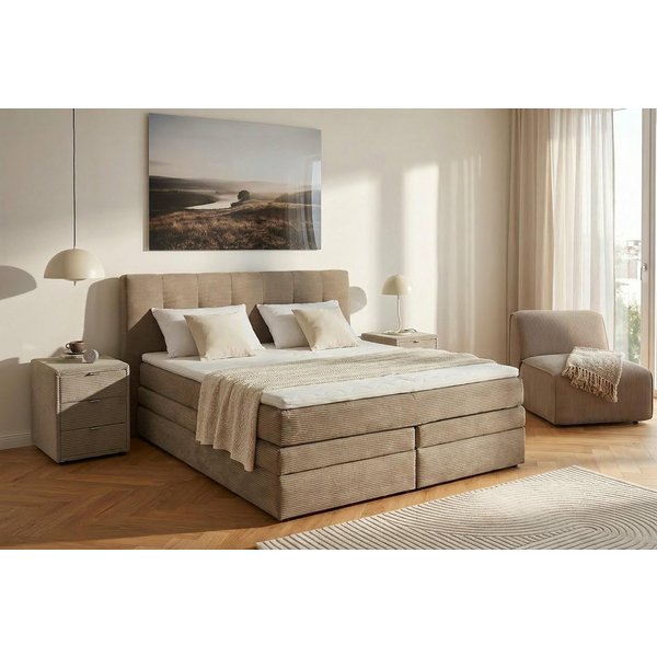 Jockenhöfer Gruppe Boxspringbett AMY mit Bettkasten, inkl. Bonnell- oder Taschenfederkernmatratze H3-H4, mit 6 cm Kaltschaum-Topper, Cord-Bezug, 180x200 und 200