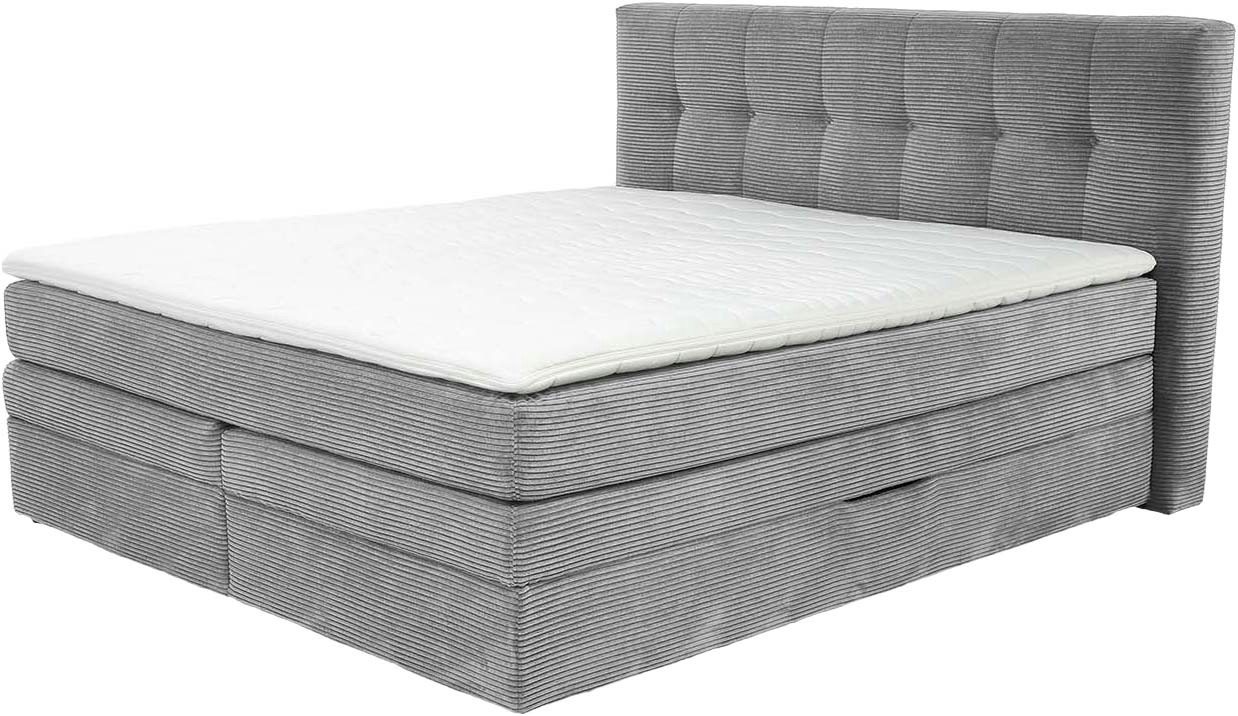 Jockenhöfer Gruppe Boxspringbett AMY mit Bettkasten, inkl. Bonnell- oder Taschenfederkernmatratze H3-H4, mit 6 cm Kaltschaum-Topper, Cord-Bezug, 180x200 und 200 – Bild 2 von 5