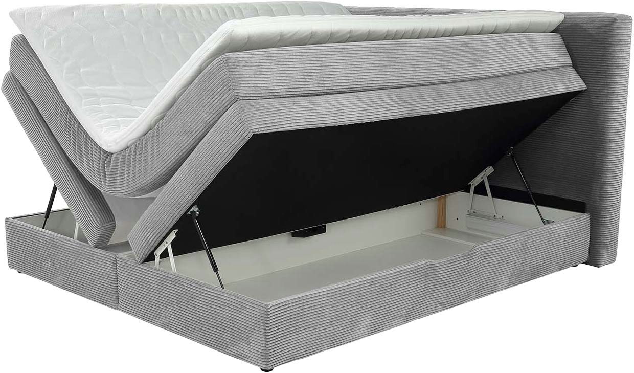 Jockenhöfer Gruppe Boxspringbett AMY mit Bettkasten, inkl. Bonnell- oder Taschenfederkernmatratze H3-H4, mit 6 cm Kaltschaum-Topper, Cord-Bezug, 180x200 und 200 – Bild 3 von 5