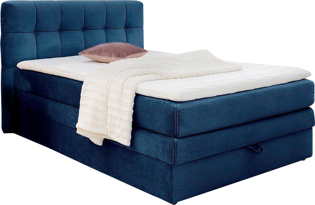 Jockenhöfer Gruppe Boxspringbett AMY mit Bettkasten, inkl. Bonnell- oder Taschenfederkernmatratze H2-H4, mit 6 cm Kaltschaum-Topper, Samt-Bezug, 120x200 und 140 – Bild 2 von 5