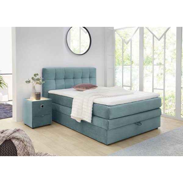 Jockenhöfer Gruppe Boxspringbett AMY mit Bettkasten, inkl. Bonnell- oder Taschenfederkernmatratze H2-H4, mit 6 cm Kaltschaum-Topper, Samt-Bezug, 120x200 und 140