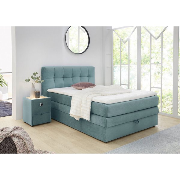 Jockenhöfer Gruppe Boxspringbett AMY mit Bettkasten, inkl. Bonnell- oder Taschenfederkernmatratze H2-H4, mit 6 cm Kaltschaum-Topper, Samt-Bezug, 120x200 und 140