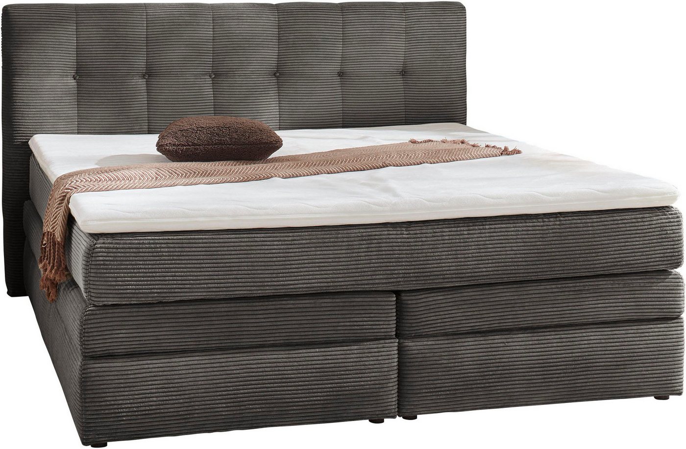 Jockenhöfer Gruppe Boxspringbett AMY mit Bettkasten, inkl. Bonnell- oder Taschenfederkernmatratze H3-H4, mit 6 cm Kaltschaum-Topper, Cord-Bezug, 180x200 und 200 – Bild 2 von 5