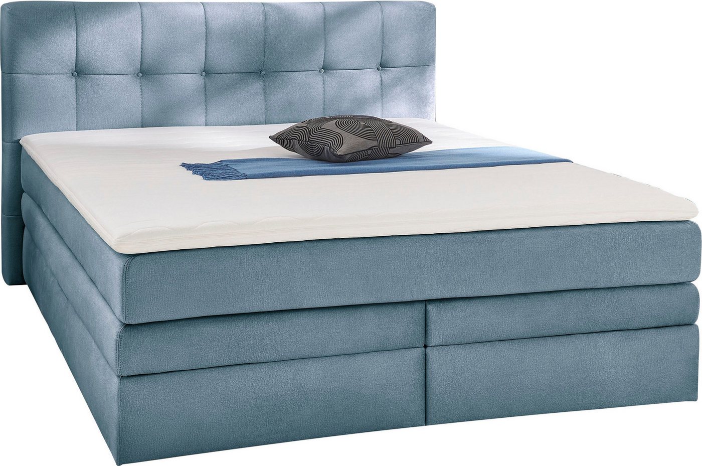 Jockenhöfer Gruppe Boxspringbett AMY mit Bettkasten, inkl. Taschenfederkernmatratze Härtegrad H3-H4, mit 6 cm Kaltschaum-Topper, Samt-Bezug, 180x200 und 200x200 – Bild 2 von 5