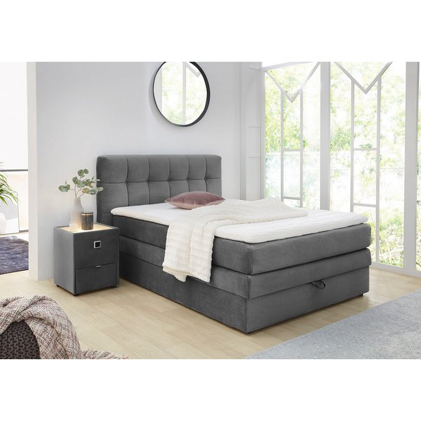 Jockenhöfer Gruppe Boxspringbett AMY mit Bettkasten, inkl. Bonnell- oder Taschenfederkernmatratze H2-H4, mit 6 cm Kaltschaum-Topper, Samt-Bezug, 120x200 und 140