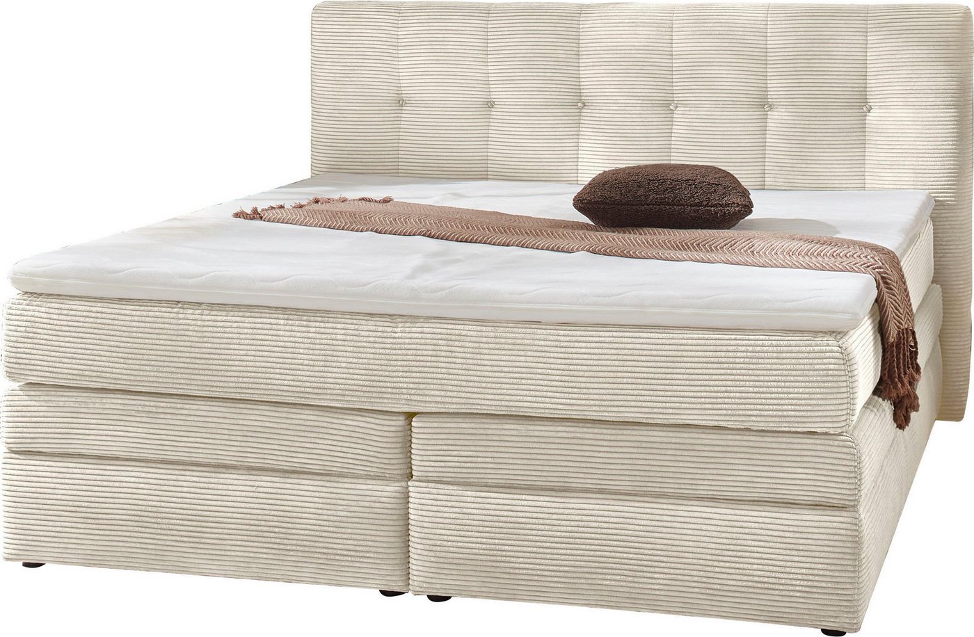 Jockenhöfer Gruppe Boxspringbett AMY mit Bettkasten, inkl. Bonnell- oder Taschenfederkernmatratze H3-H4, mit 6 cm Kaltschaum-Topper, Cord-Bezug, 180x200 und 200 – Bild 2 von 5