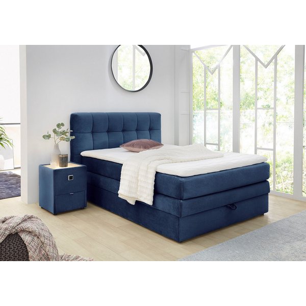 Jockenhöfer Gruppe Boxspringbett AMY mit Bettkasten, inkl. Bonnell- oder Taschenfederkernmatratze H2-H4, mit 6 cm Kaltschaum-Topper, Samt-Bezug, 120x200 und 140