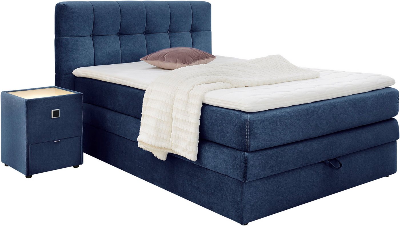 Jockenhöfer Gruppe Boxspringbett AMY mit Bettkasten, inkl. Bonnell- oder Taschenfederkernmatratze H2-H4, mit 6 cm Kaltschaum-Topper, Samt-Bezug, 120x200 und 140 – Bild 2 von 5