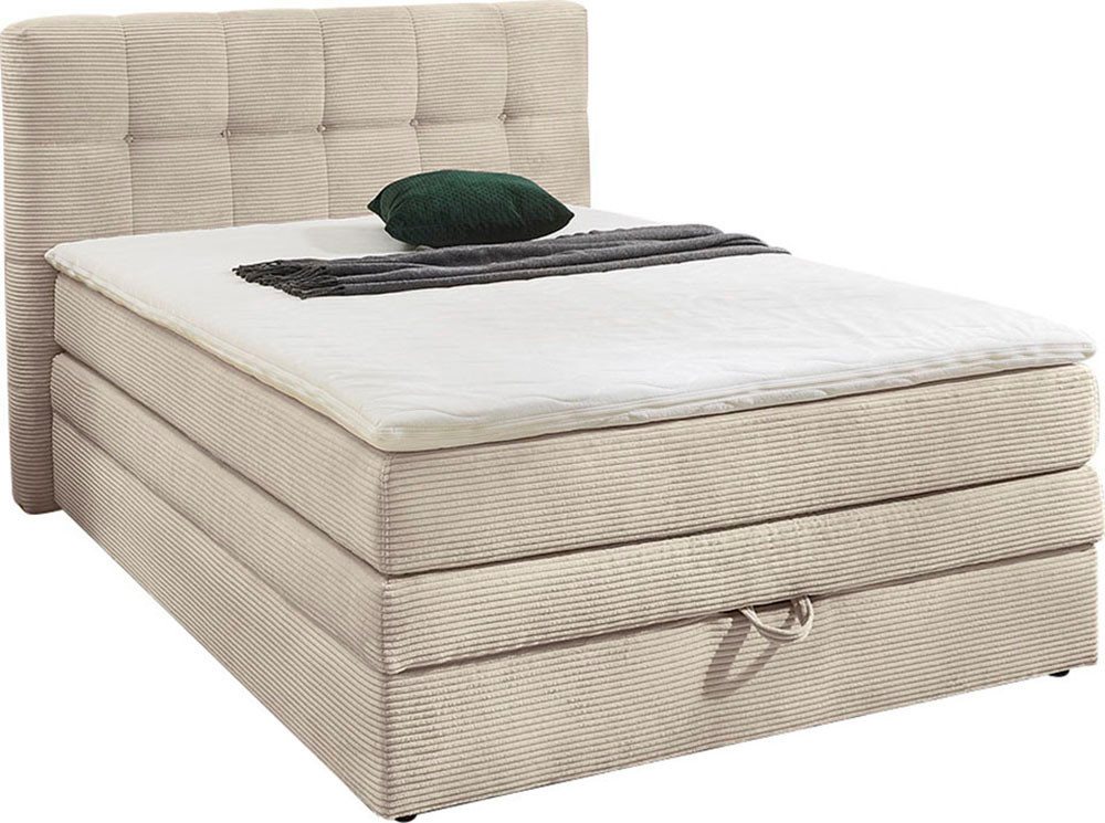 Jockenhöfer Gruppe Boxspringbett AMY mit Bettkasten, inkl. Bonnell- oder Taschenfederkernmatratze H2-H4, mit 6 cm Kaltschaum-Topper, Cord-Bezug, 120x200 und 140 – Bild 2 von 5