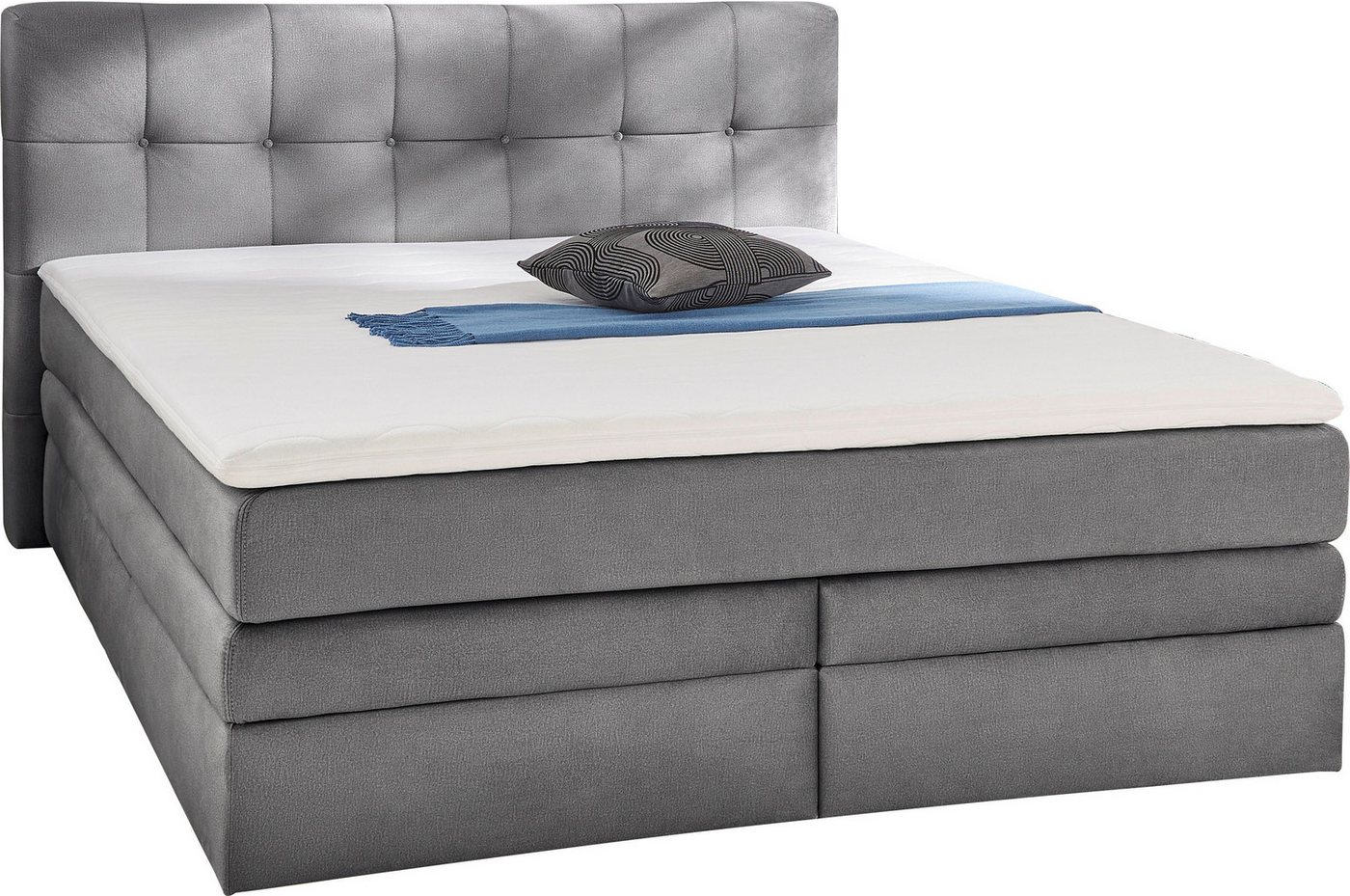 Jockenhöfer Gruppe Boxspringbett AMY mit Bettkasten, inkl. Taschenfederkernmatratze Härtegrad H3-H4, mit 6 cm Kaltschaum-Topper, Samt-Bezug, 180x200 und 200x200 – Bild 2 von 5
