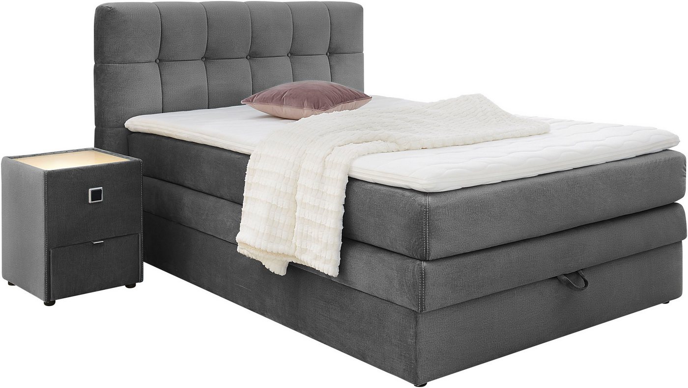 Jockenhöfer Gruppe Boxspringbett AMY mit Bettkasten, inkl. Bonnell- oder Taschenfederkernmatratze H2-H4, mit 6 cm Kaltschaum-Topper, Samt-Bezug, 120x200 und 140 – Bild 2 von 5