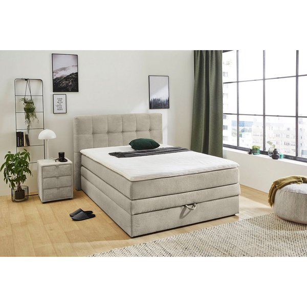 Jockenhöfer Gruppe Boxspringbett AMY mit Bettkasten, inkl. Bonnell- oder Taschenfederkernmatratze H2-H4, mit 6 cm Kaltschaum-Topper, Cord-Bezug, 120x200 und 140