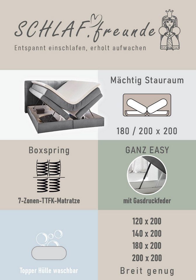 Jockenhöfer Gruppe Boxspringbett AMY mit Bettkasten, inkl. Bonnell- oder Taschenfederkernmatratze H2-H4, mit 6 cm Kaltschaum-Topper, Cord-Bezug, 120x200 und 140 – Bild 5 von 5